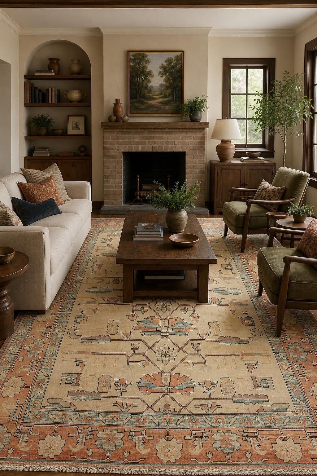 8×11 Beige Rust Geometric Hand-Knotted Wool Vegetable Dye Traditional Area Rug