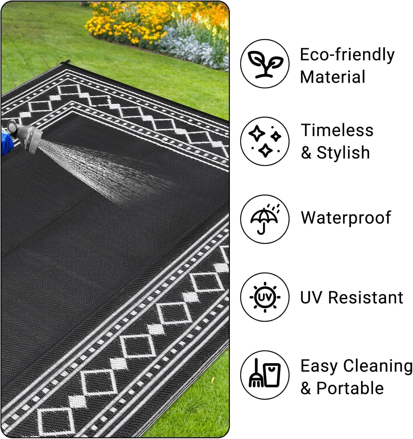 Outdoor Rug Plastic Straw Reversible Carpet Mat for Patio Camping Backyard Deck