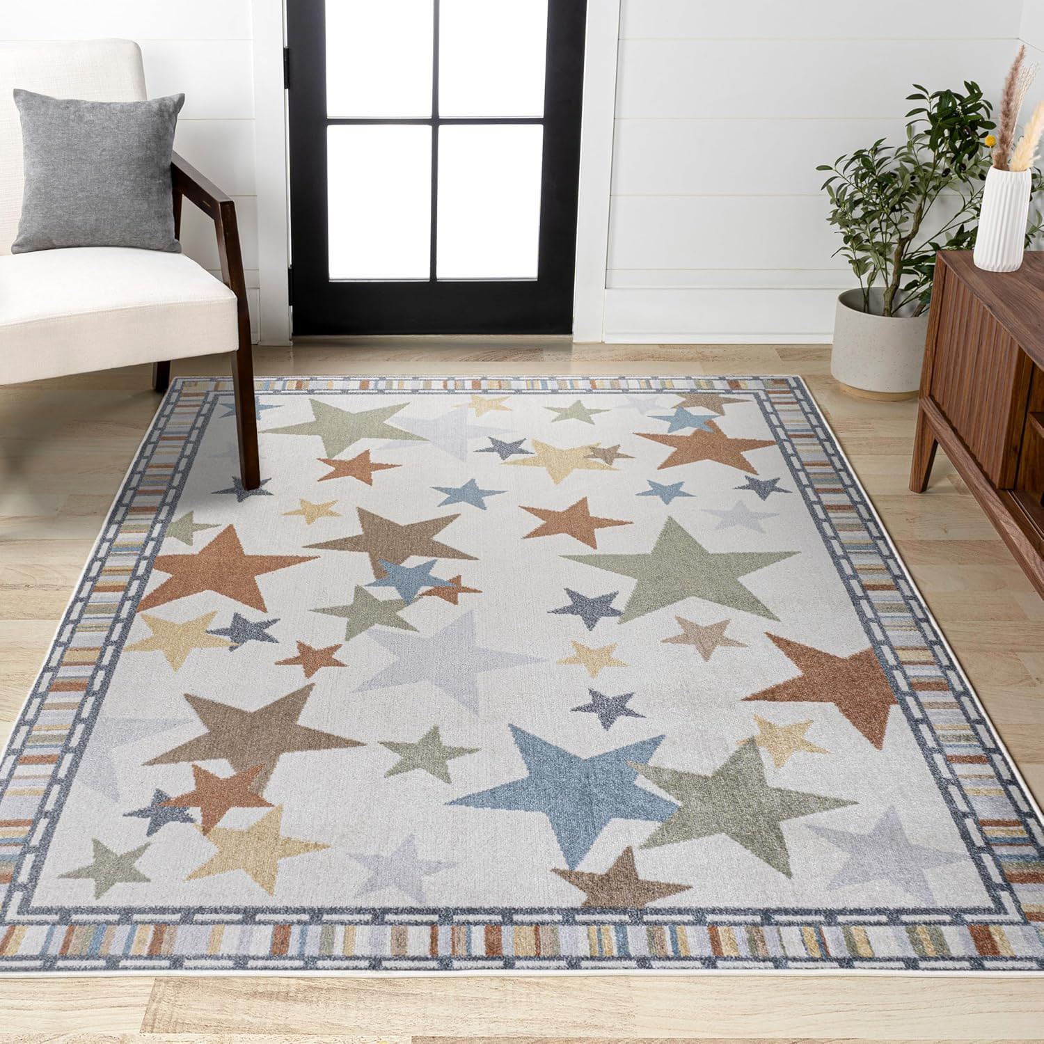 Machine-Washable Star Gazer Geometric Rug, 5×8, Easy-Clean for Kids & Home