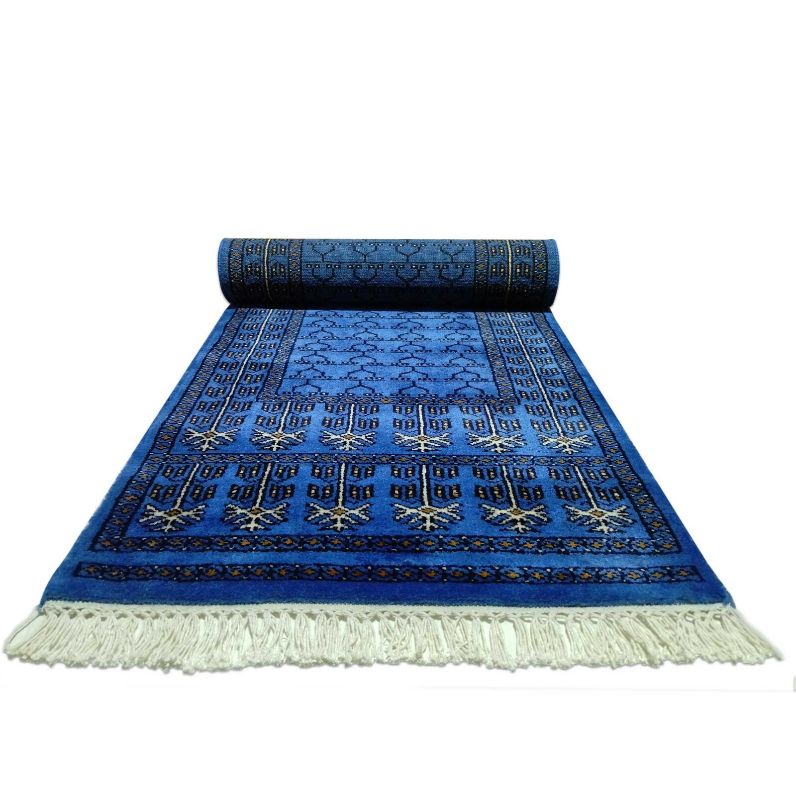 Handmade 2×6 feet hand knotted wool runner rug parda luxury blue by Amma Carpets
