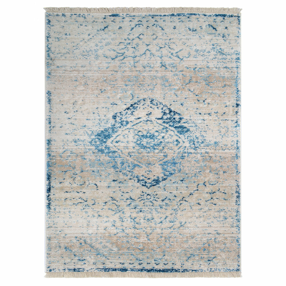 Machine Woven Cross Weave Polyester Area Rug Oriental Blue BBH Homes BBM00061