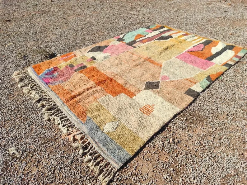 Handmade Moroccan Area Rug Berber Wool Rug Abstract Tribal Carpet Boho Vintage