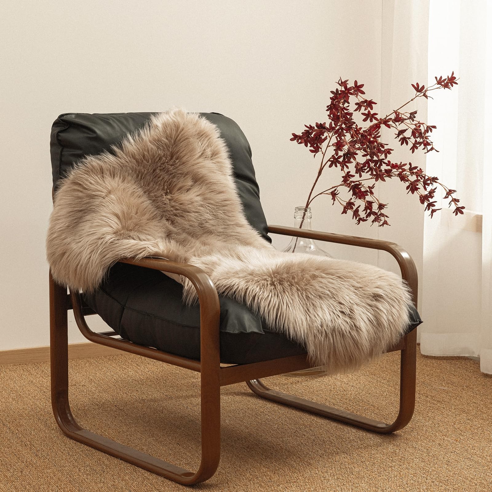 Ashler Faux Fur Rug, Beige Area Rugs, Fluffy Sheepskin Fur Rug, Fuzzy Ultra S…