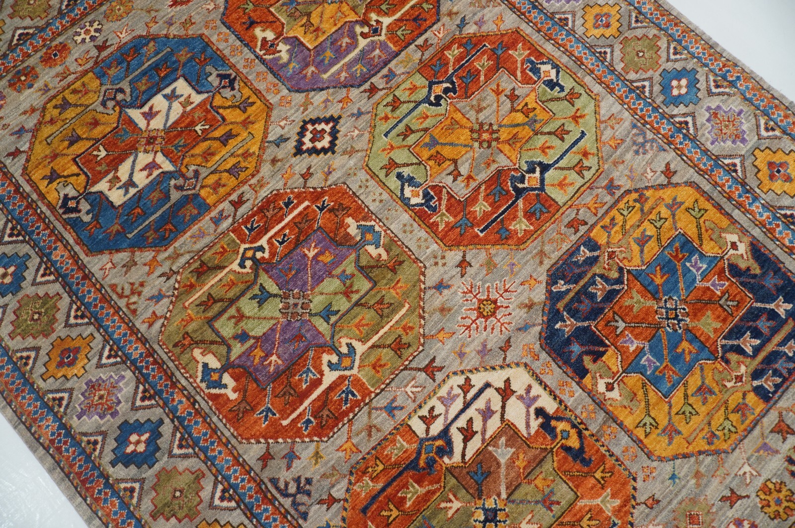 5 x 7 ft Gray Ersari Afghan Hand Knotted Wool Geometric Tribal Area Rug