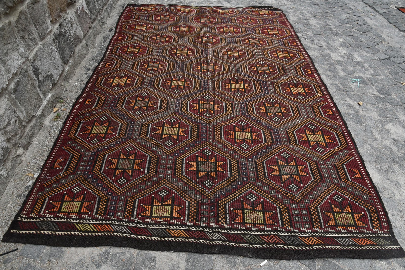 Turkish Kilim Large Rug 6,4×10 ft (195×305 cm), Vintage Red Handmade Rug