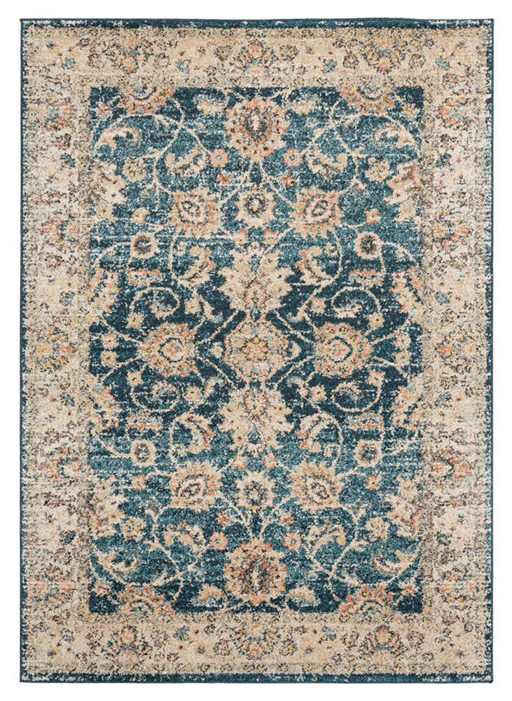Blue Bordered Scrolls Vines Traditional-European Area Rug Floral 3801 30262