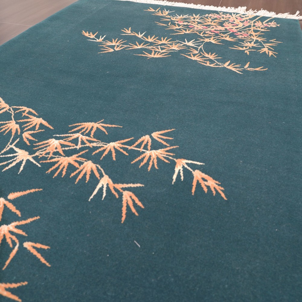 Zhiyi 4x6ft Handwoven Wool Area Rug Hand-knotted Green Bedroom Woolen Carpet C14