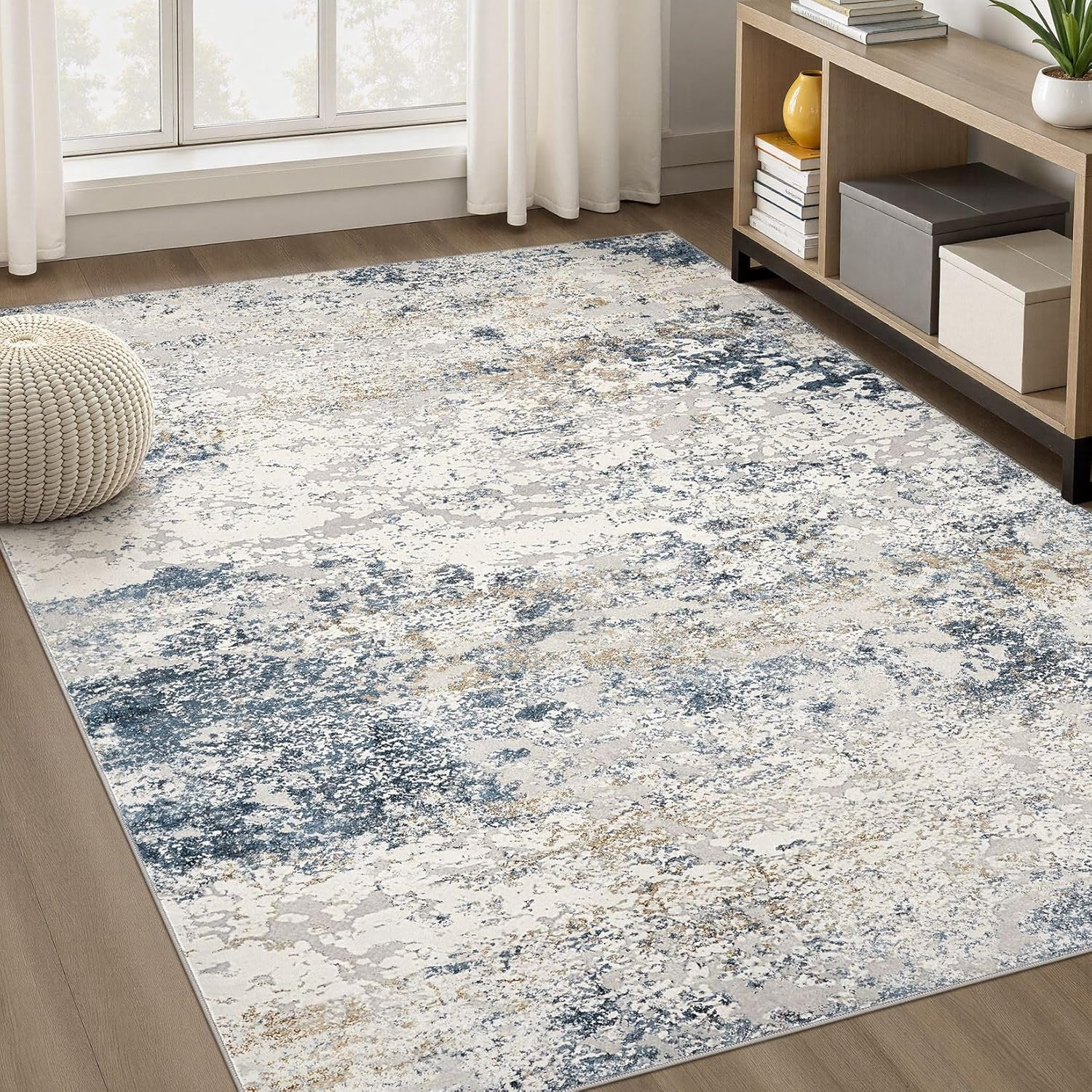 Area Rug Living Room Rugs – 6X9 Abstract Large Soft Indoor Washable Rug Neutral