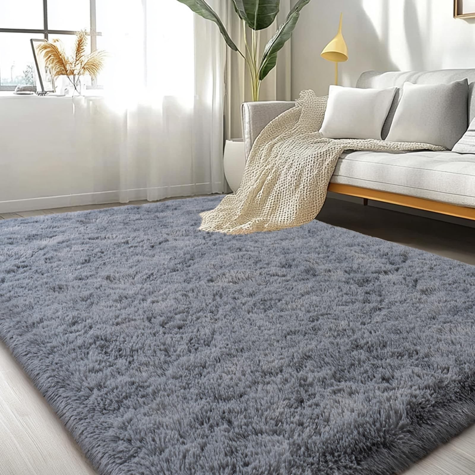 8×10 Grey Shag Rug Ultra Soft Fluffy Plush Carpet for Living Room Bedroom Dorm
