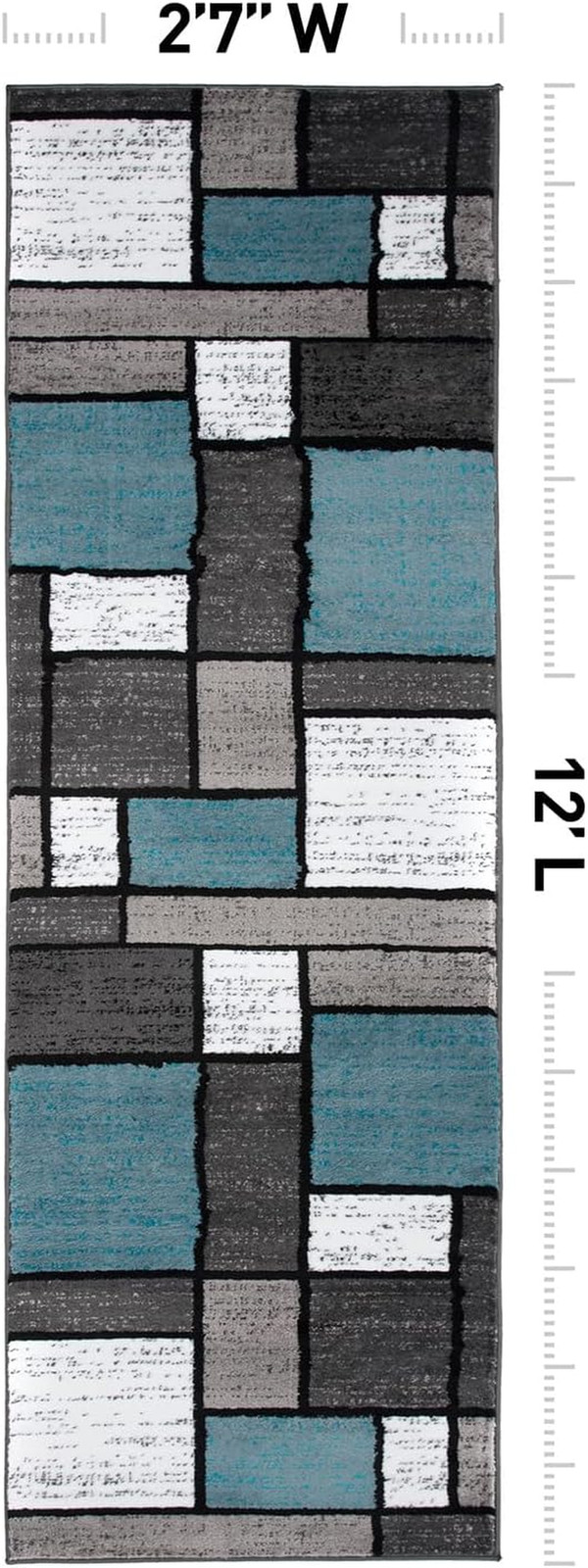 Modern Blue Non-Shedding Runner Rug for Home Office & Living Spaces 2’7″ x 12