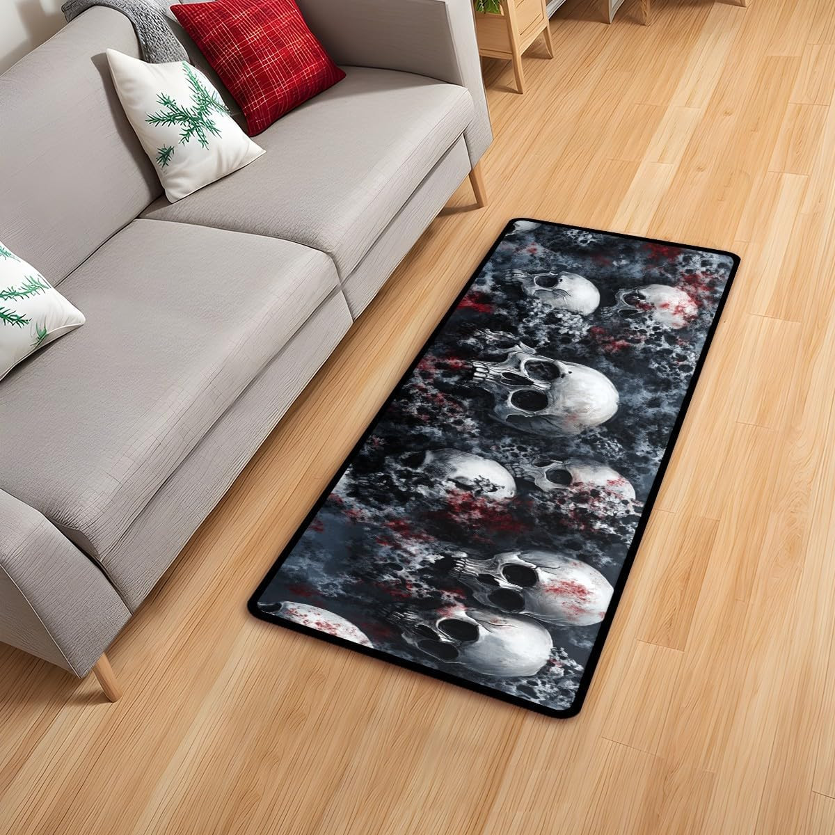 Skull Kitchen Room Mat, Kitchen Area Rug 20”X59” Laundry Room Rug Runner, Floo