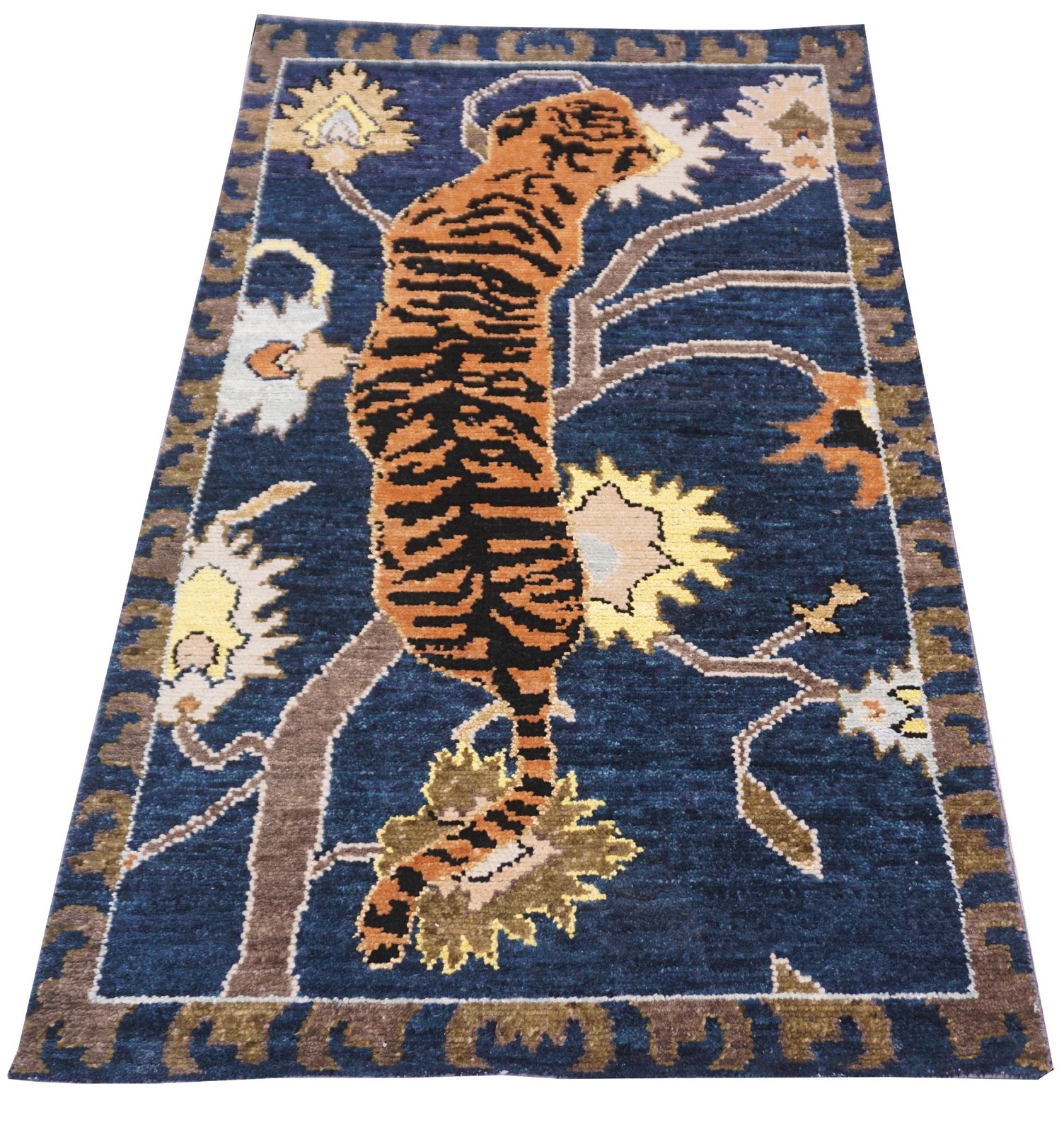 3x 5 feet Handwoven Tiger Oushak Wool Rug : Blue