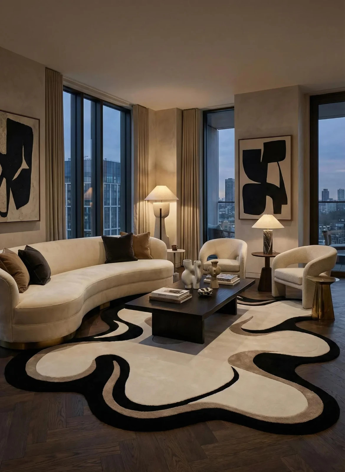 Abstract Organic Shape Tufted Rug – Modern Minimalist Handmade Area Carpet 8×10