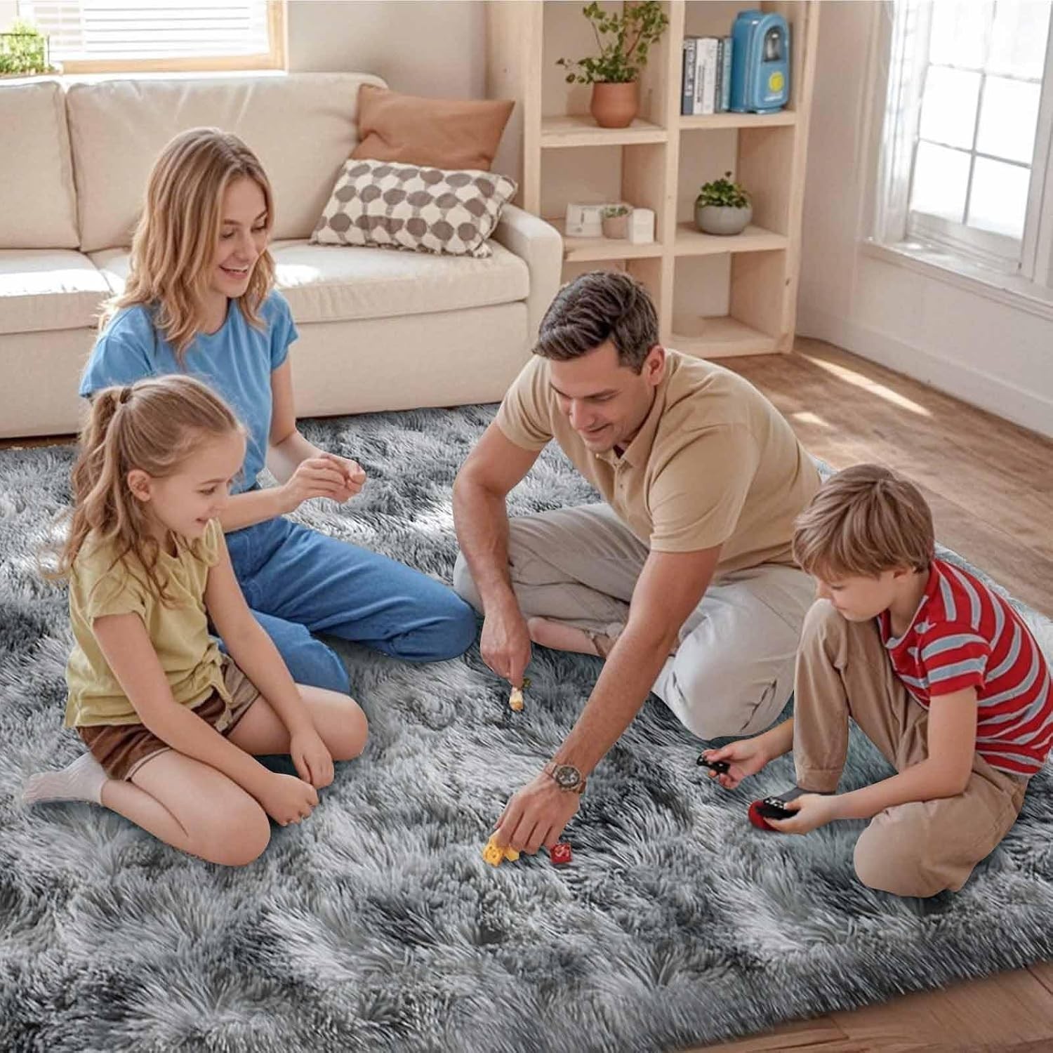 Soft Grey Area Rug 9×12 Feet Shag Non-slip Fluffy Carpet for Living Room