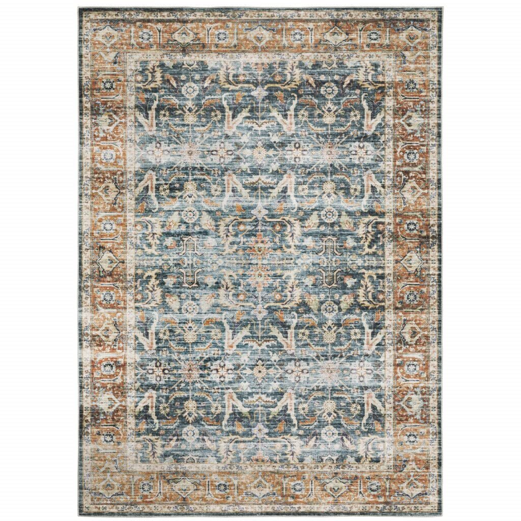 2′ X 3′ Blue Rust Gold And Olive Oriental Printed Stain Resistant Non Skid Area