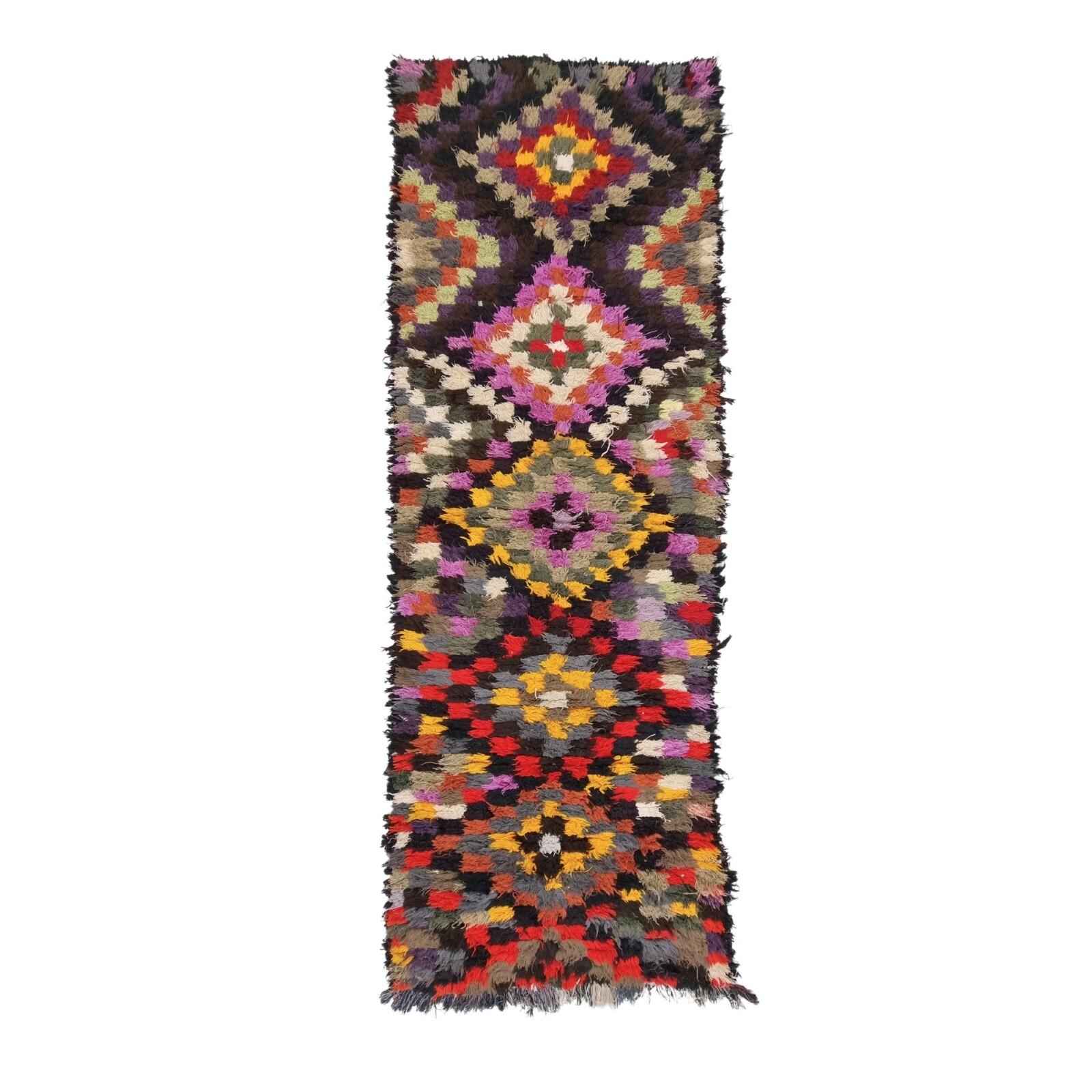 Moroccan Handmade Vintage Runner 2’9×8’5Berber Geometric Red & Yellow Cotton Rug