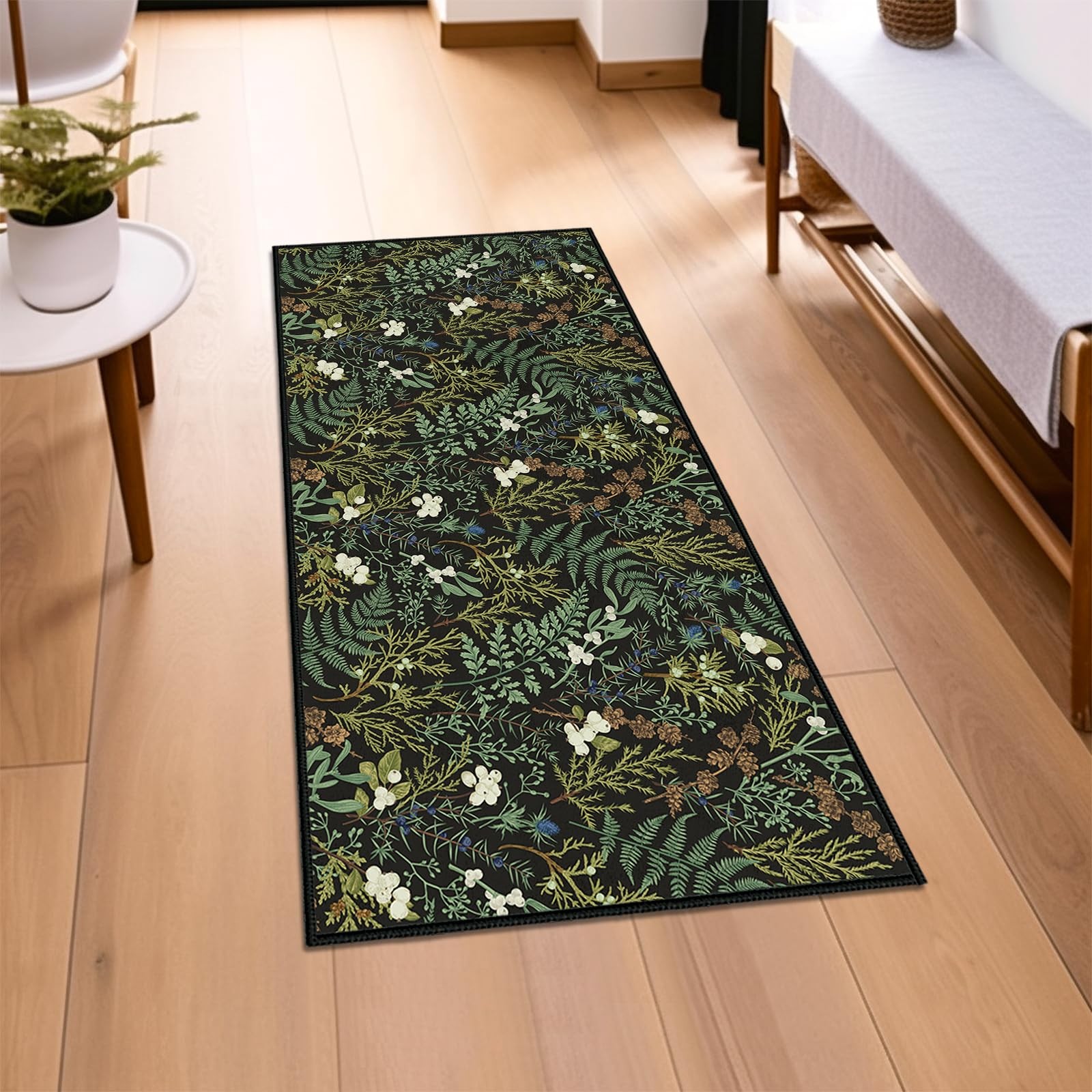 Black Green Rug 2×4 Small Area Rugs,Botanical Print Entryway Rug,Ultra-Thin S…