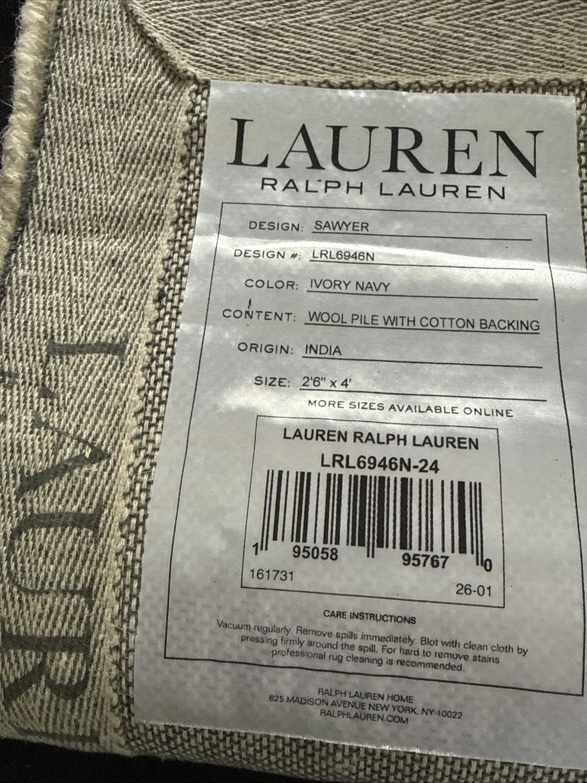 ralph lauren Wool Hand Tufted2.6 X4 Sawyer Carpet Free ship