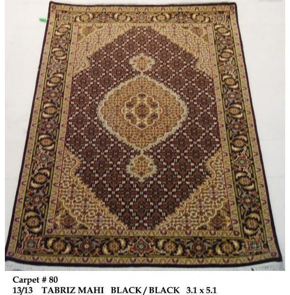 3×5′ BLACK Wool & Silk Tabriiz Mahii Handmade Rug # B-70080
