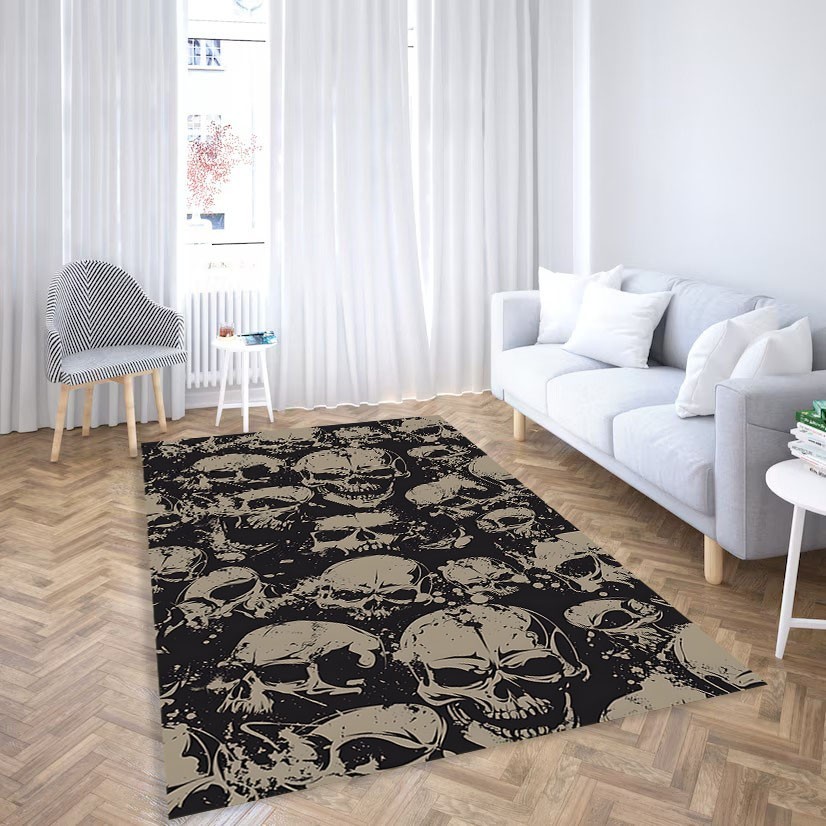 Gothic Skull Print Area Rug for Living Room, Dark Modern Decor, Edgy Halloween