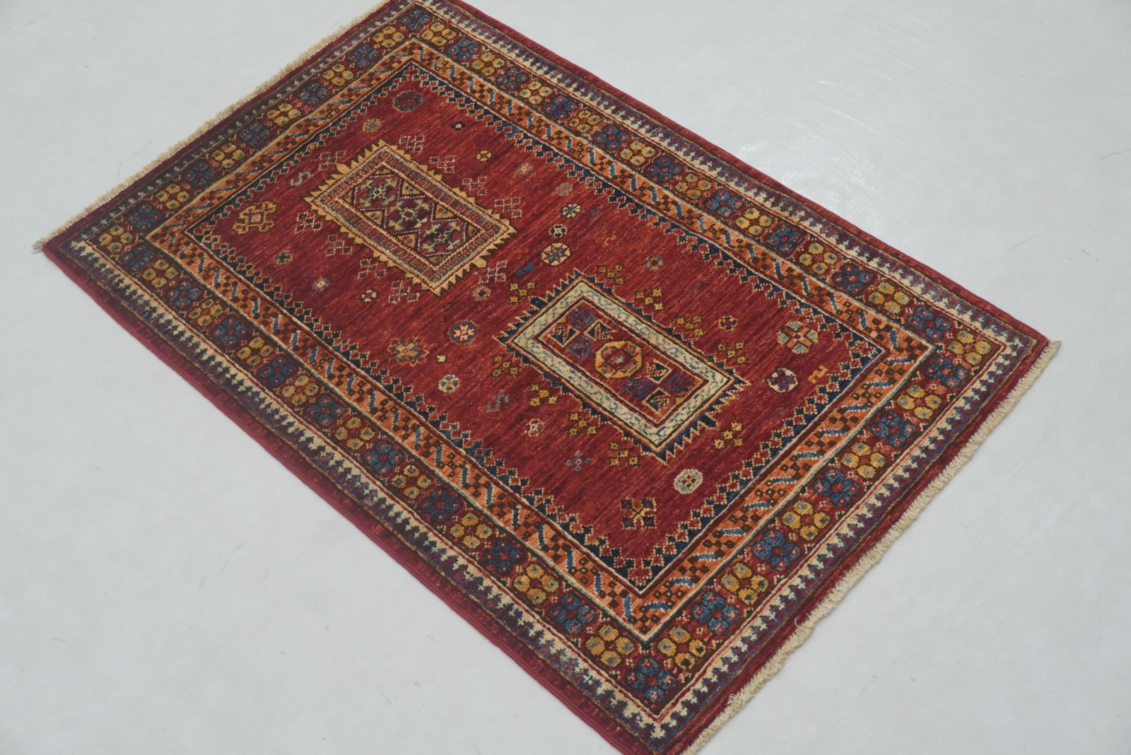 3×4 ft Red Afghan Hand Knotted Traditional Area Rug