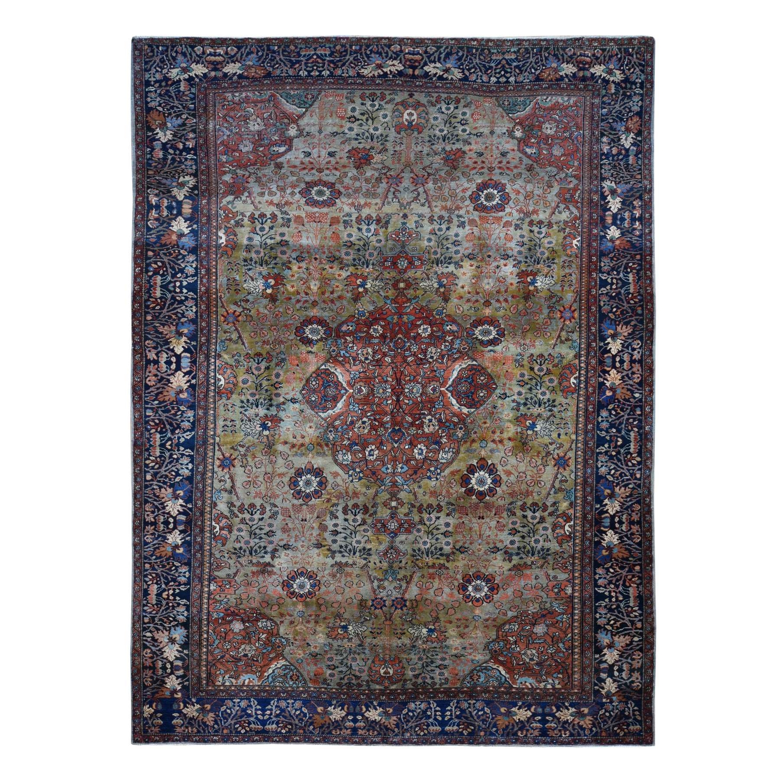 8’4″x11’6″ Green Antique Zoroastrian Saroogh Hand Knotted Wool Rug R87480