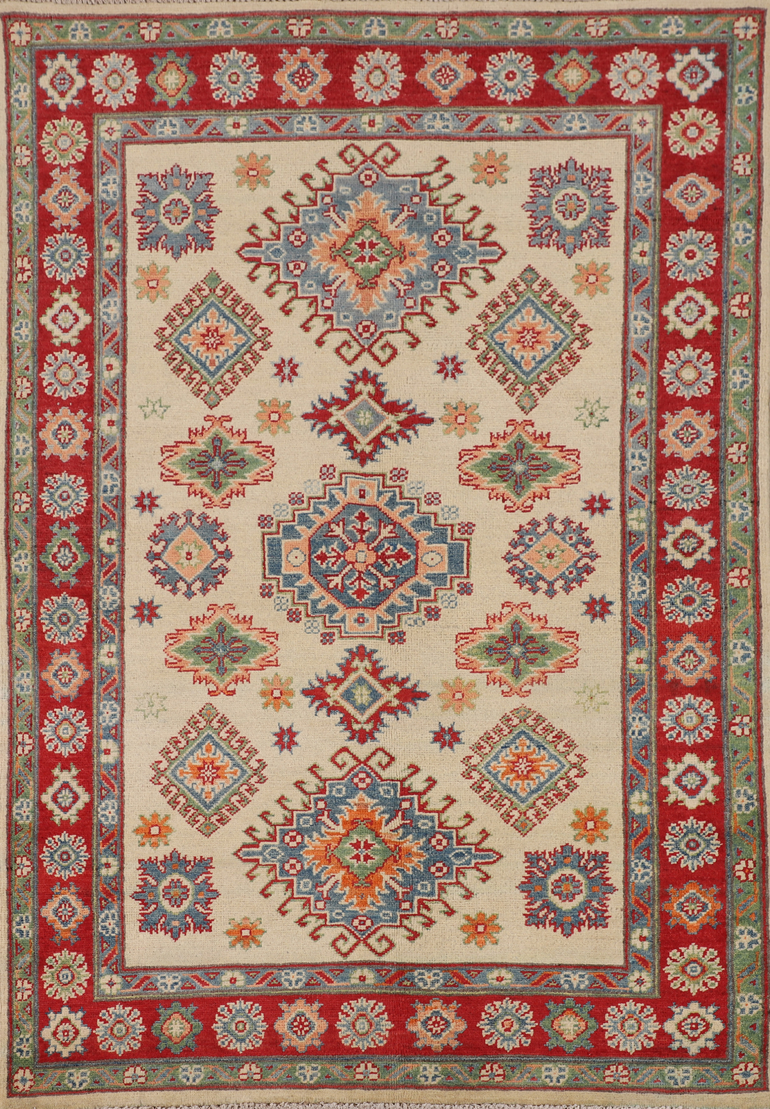 South-western Kazak Wool Rug: Handmade Traditional Patterns 4×6 ft