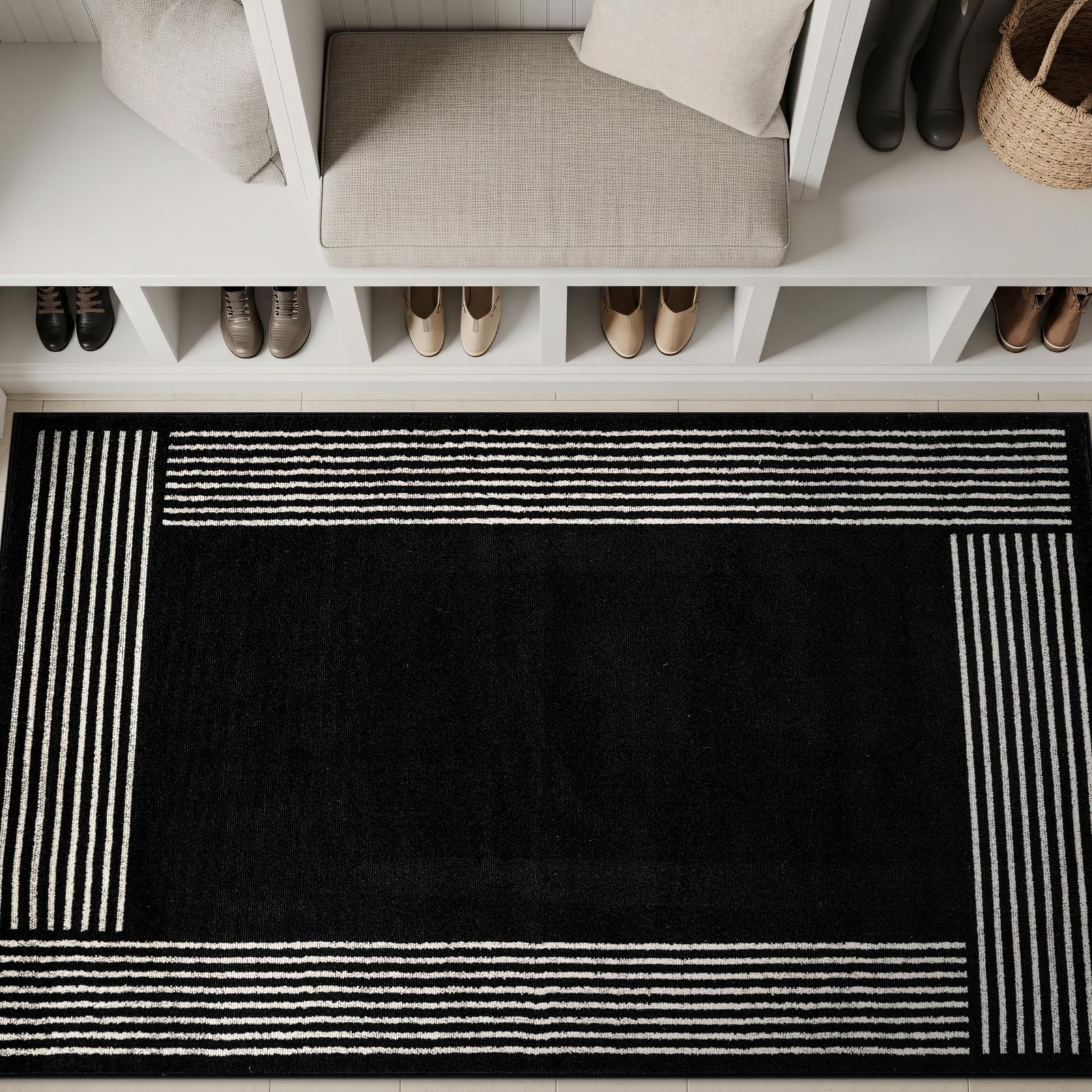 Indoor Area Rug 4′ X 6′ Black Low Pile 0.24-Inch for Entryway, Bedroom – Easy