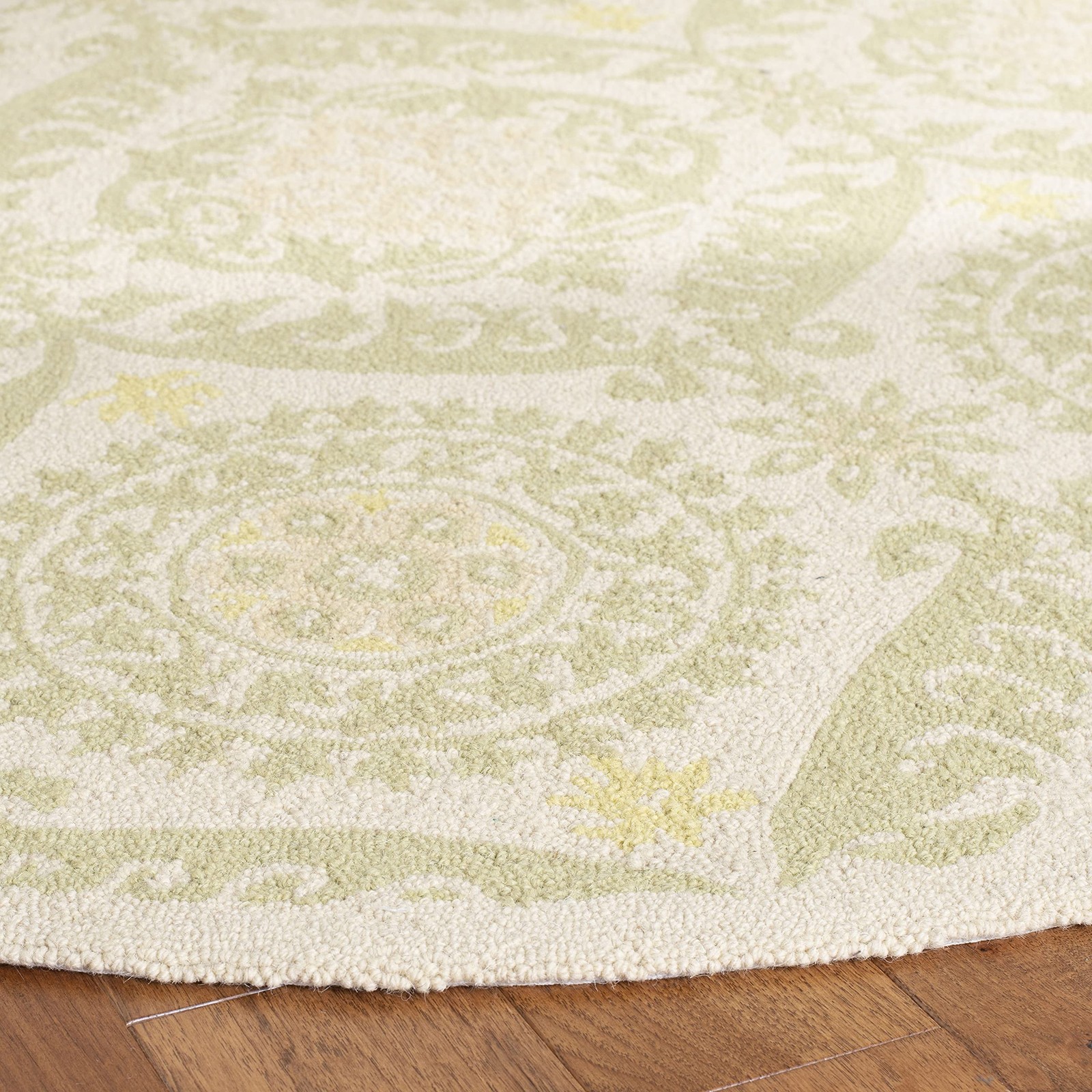 Chelsea Collection 4′ Round Beige / Green HK356C Hand-Hooked French Country Wool