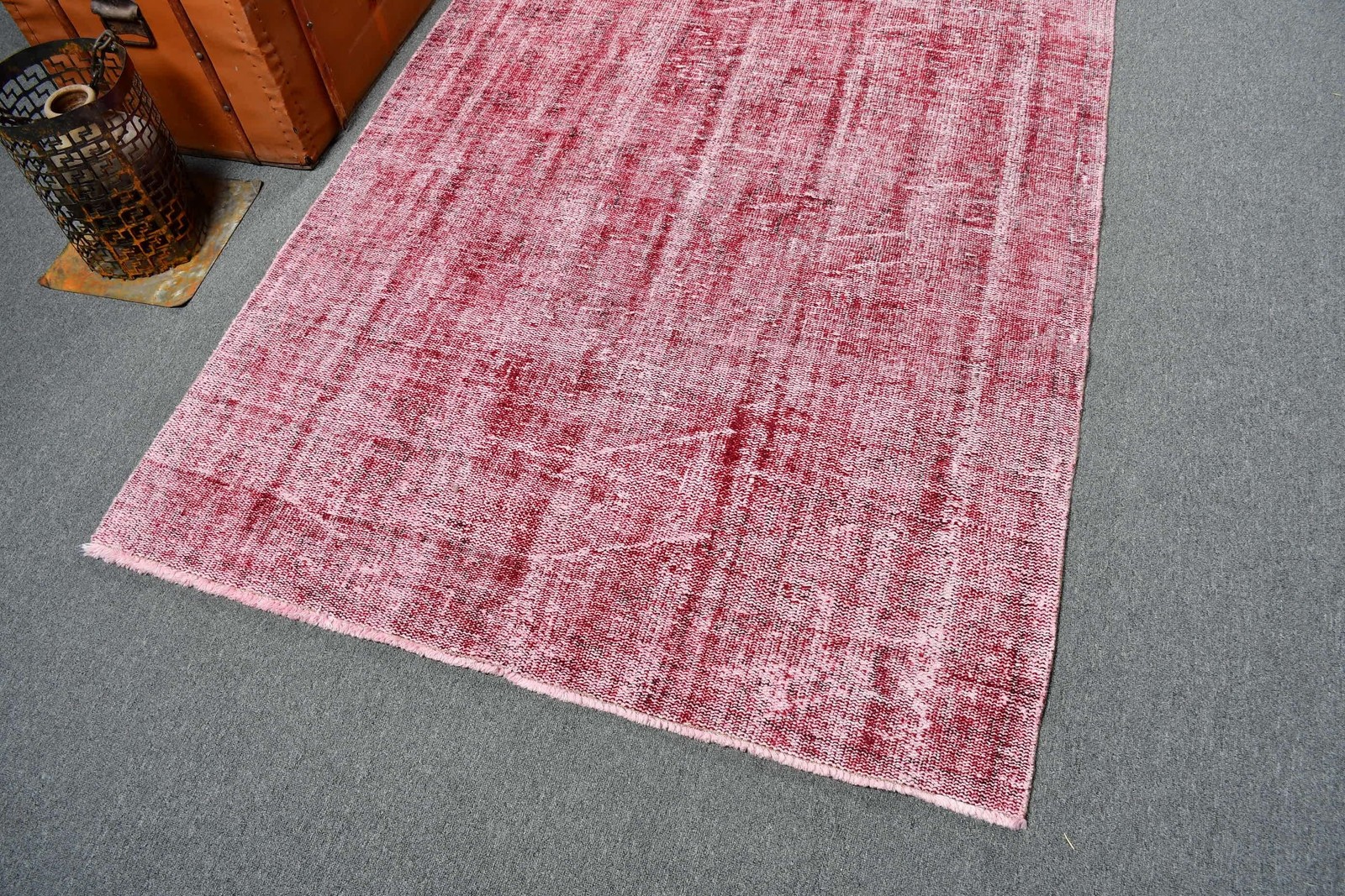 Vintage Turkish Rug 4,2×7,4 ft, Red Area Oriental Wool Rug