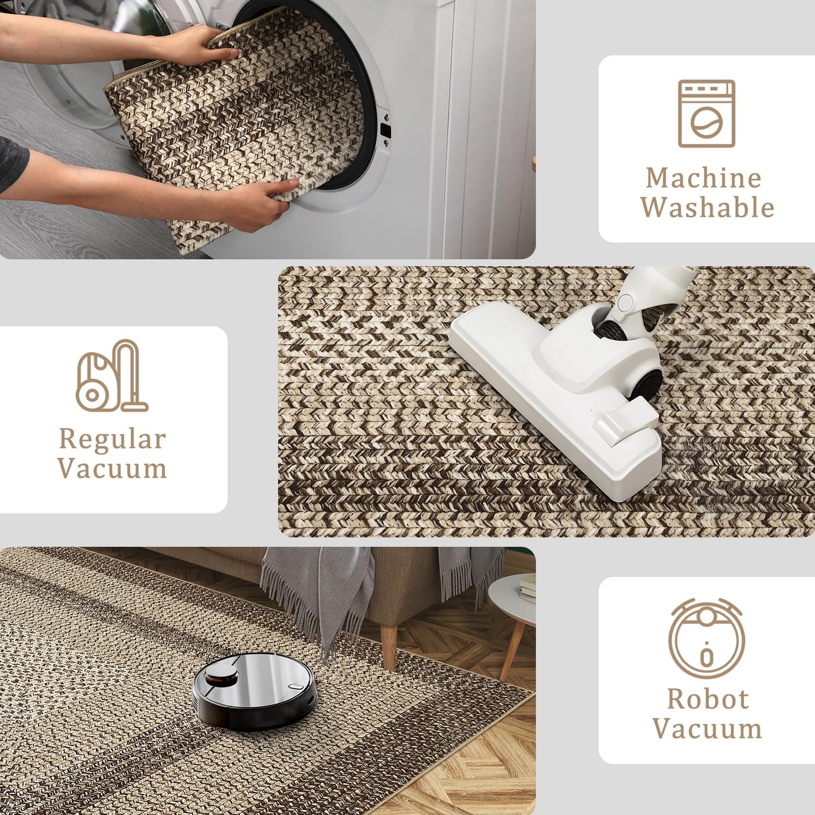 Luxloom Imitation Braided Collection-Print Large Washable Rug 9X12 Non-Slip