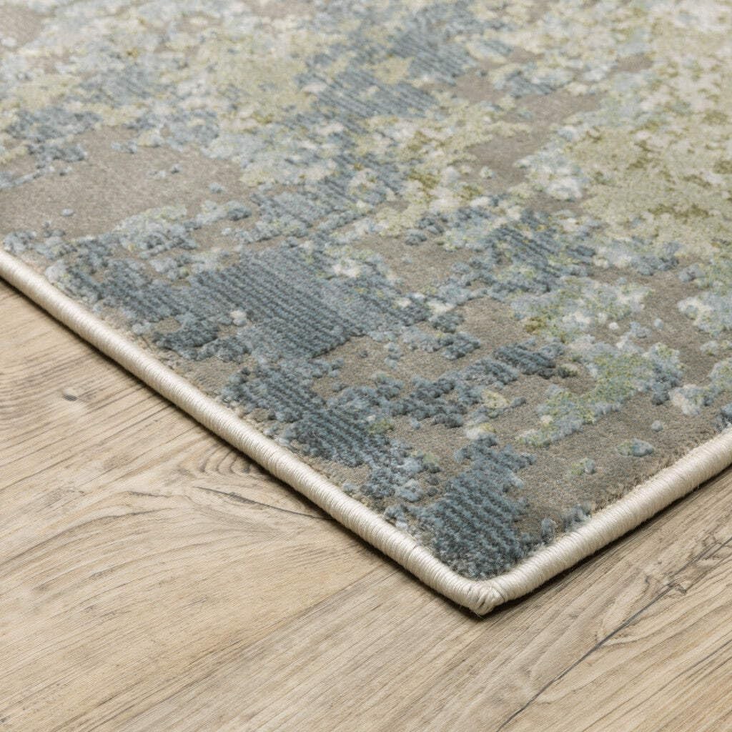 5′ X 8′ Blue Grey Green And Beige Abstract Power Loom Stain Resistant Area Rug