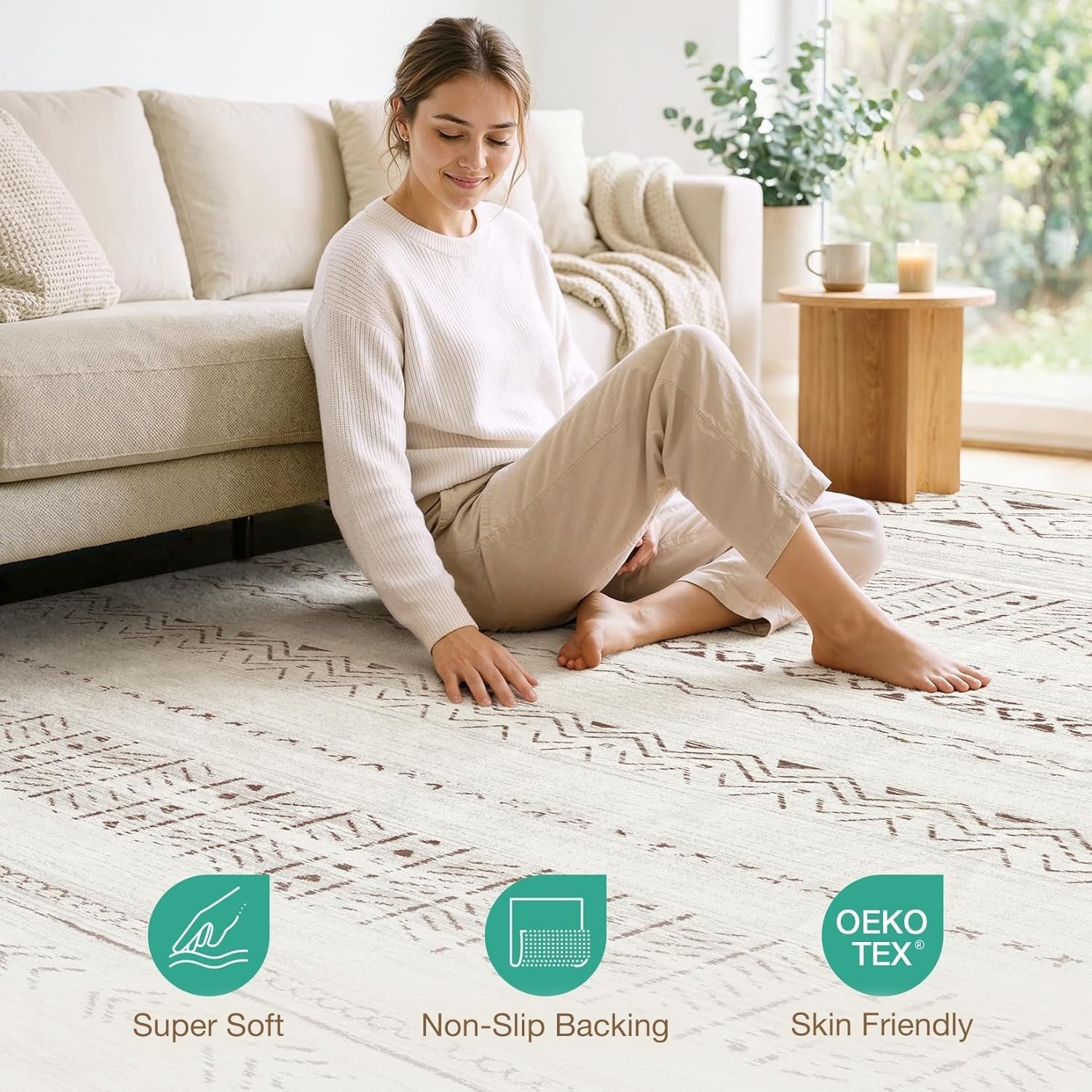 Versatile 5′ x 7′ Indoor Boho Rug: Soft, Stain-Resistant Carpet for All Rooms