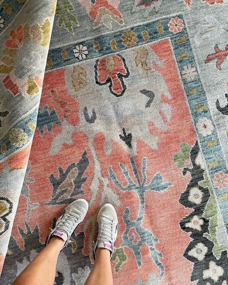 Lovely Oushak Rugs Custom Area Rug | Original Turkish Carpet with orange Carpet