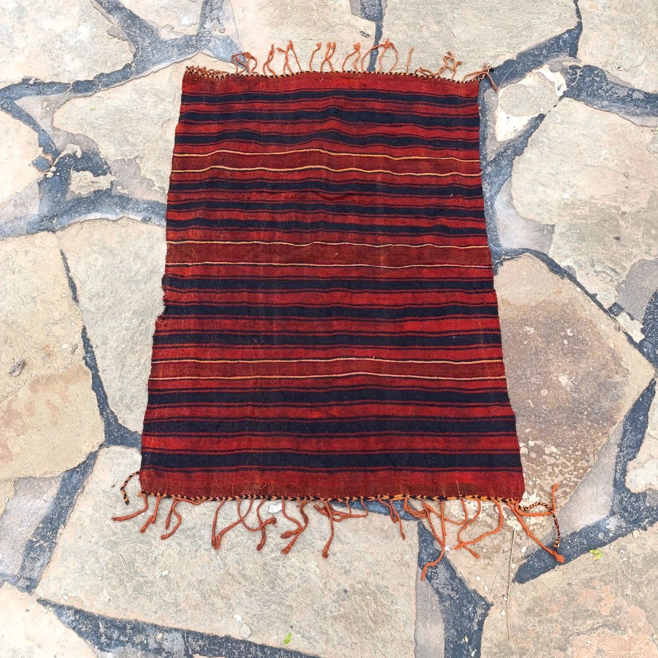 Vintage Algerian Ghardaïa Striped Wool Cloth | Sahara Traditional Kitchen Textil