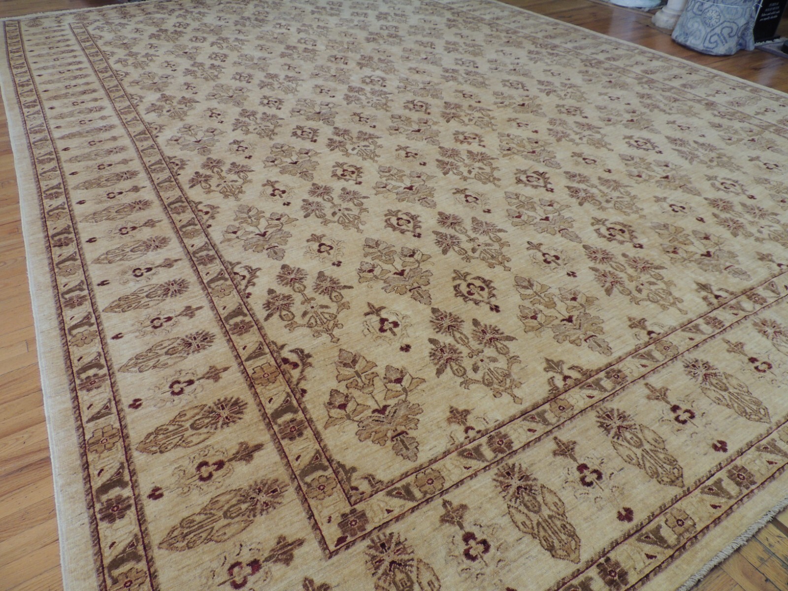 12×18 Pakistani Peshawar Oriental Area Rug wool Beige Gold Burgundy Red