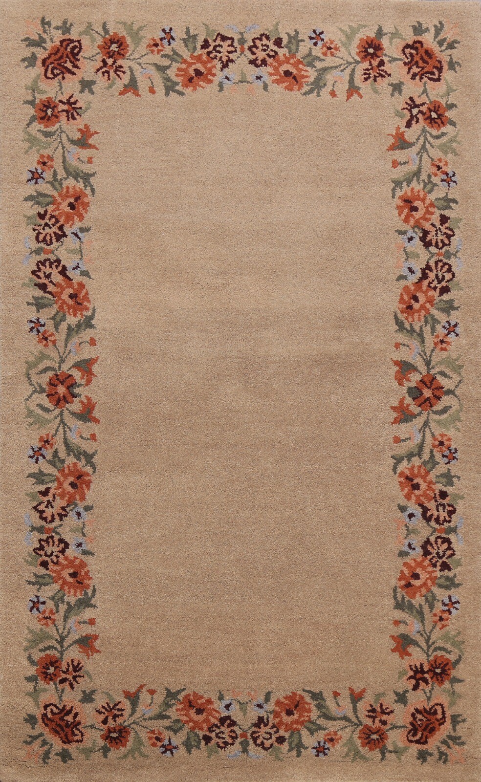 LIGHT BROWN Bordered Oriental Area Rug Hand-tufted Transitional Foyer Carpet 5×8
