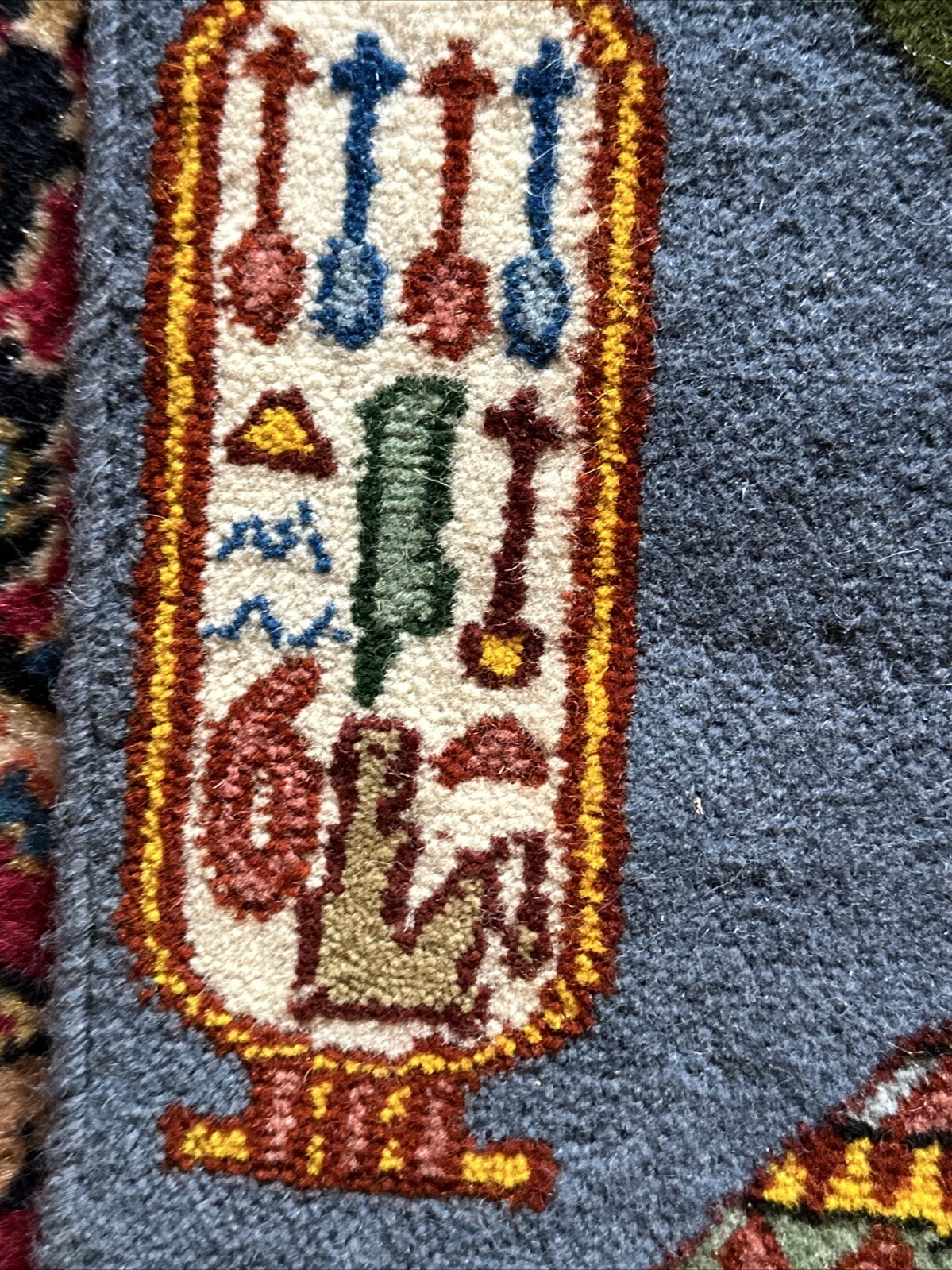 Egyptian Pictorial Small Rug 21”x12” Hieroglyic Wool Rug handmade