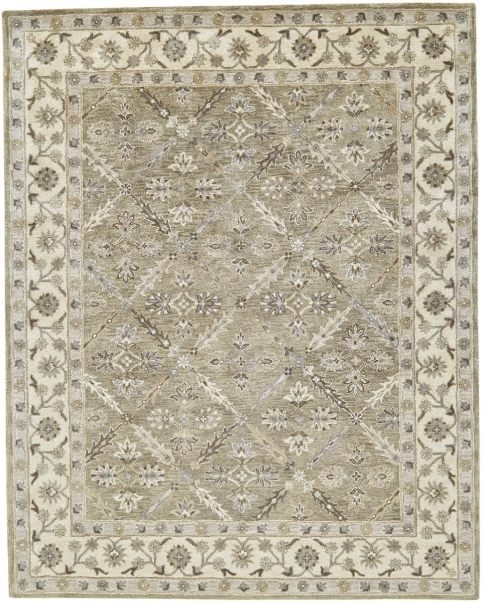 HomeRoots 5 x 8 ft. Green Brown & Taupe Wool Paisley Hand Tufted Handmade – Rug