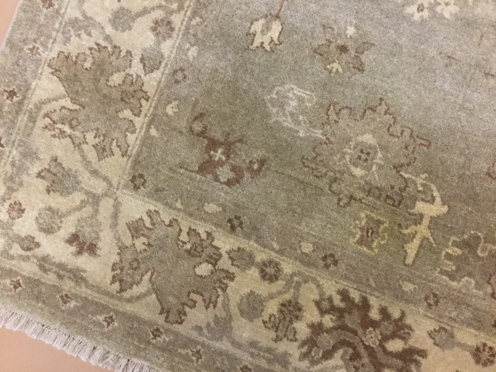 6′.3″ X 9′.3″ Soft Green Beige Fine Oushak Oriental Area Rug Hand Knotted Wool
