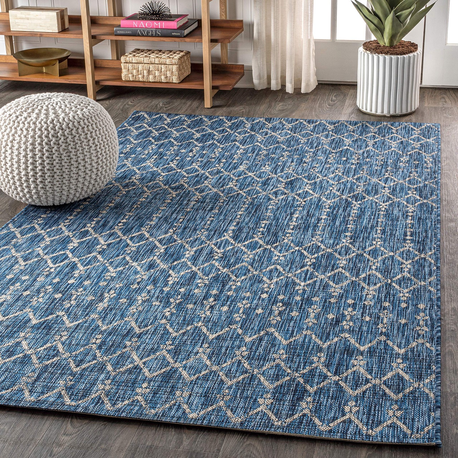 Navy and Light Gray 6×9 Indoor Outdoor Geometric Rug Boho Chic Design