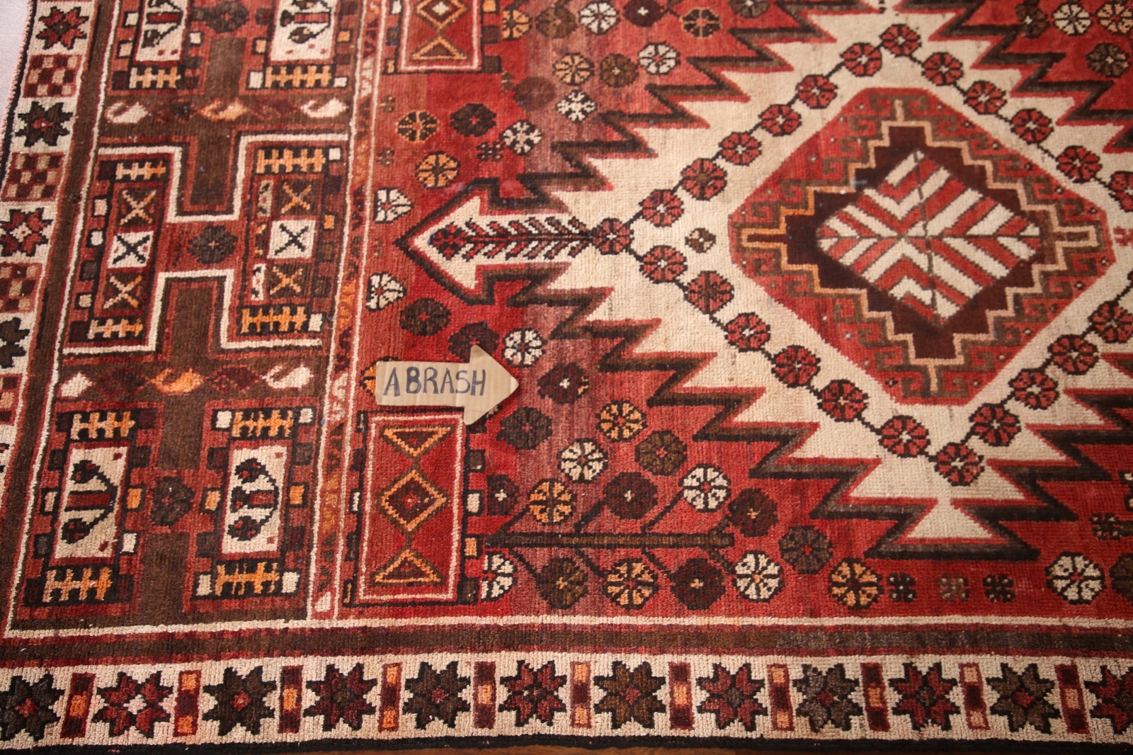 Vintage Traditional Geometric Red/ Ivory Area Rug 4’x7′ Wool Hand-knotted Carpet
