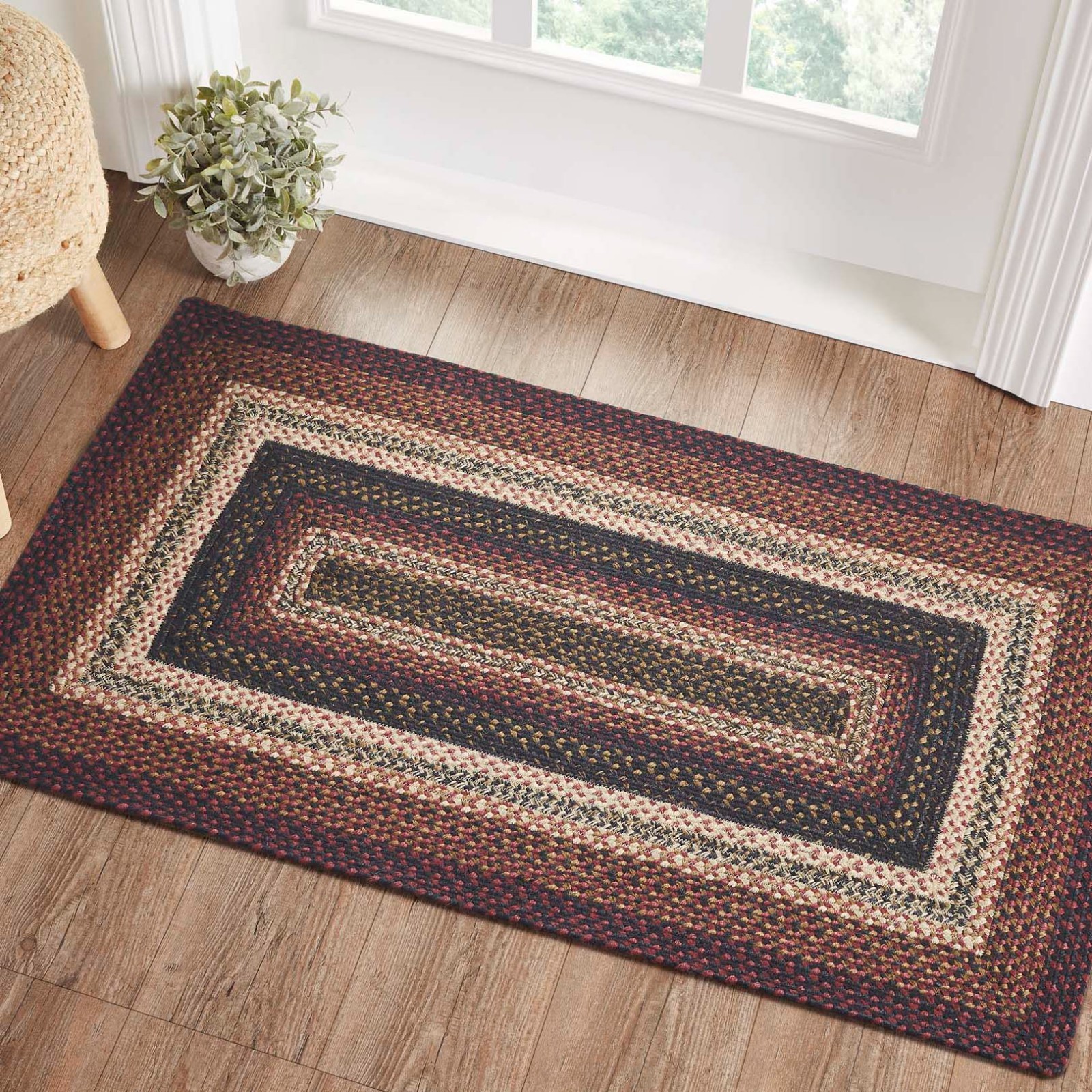 VHC Beckham Red Black Tan Rustic Country Home Rectangle Braided Rug