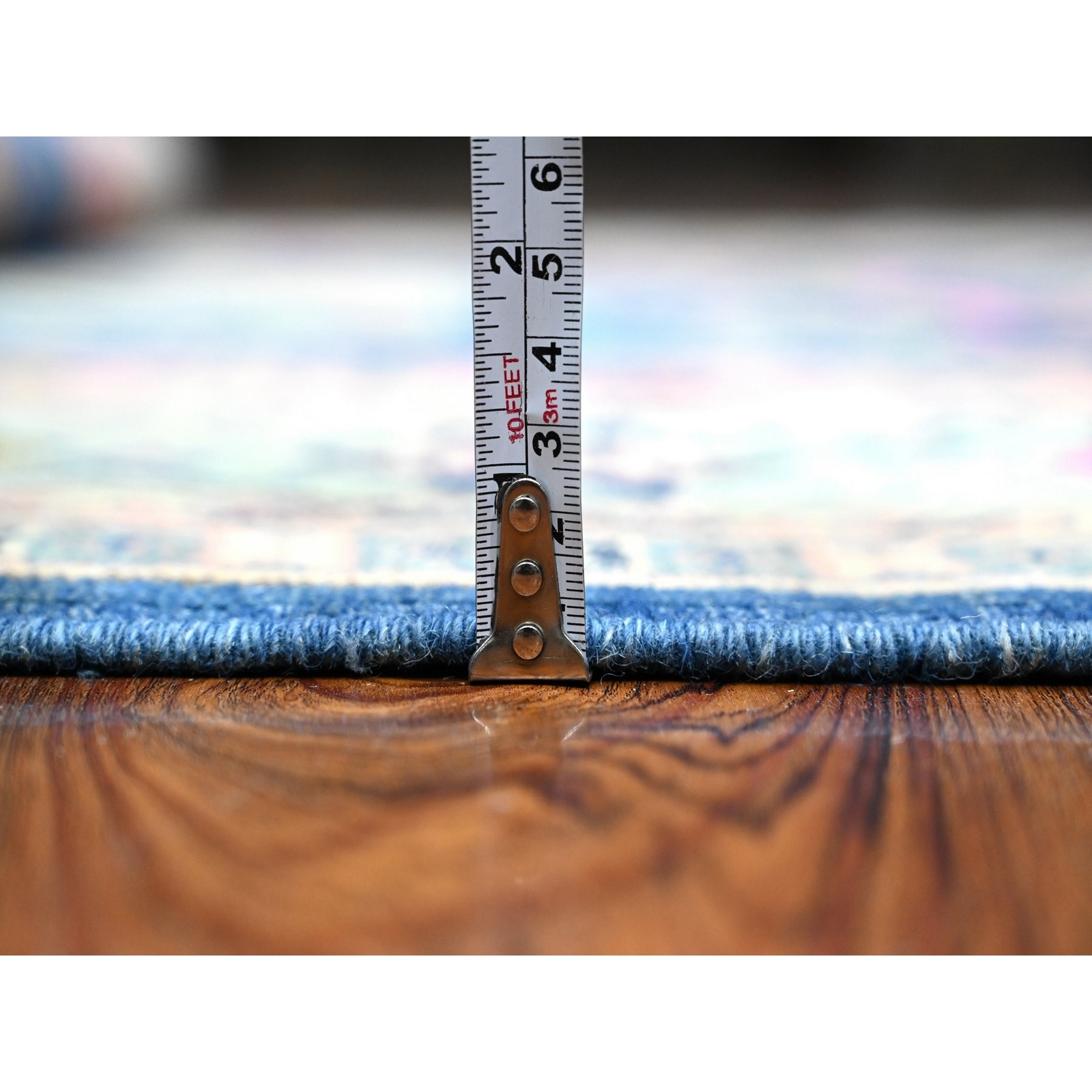 5’x6’10” Lowes Blue Multiple Borders Vibrant Fusion Kazak Oriental Rug R89232
