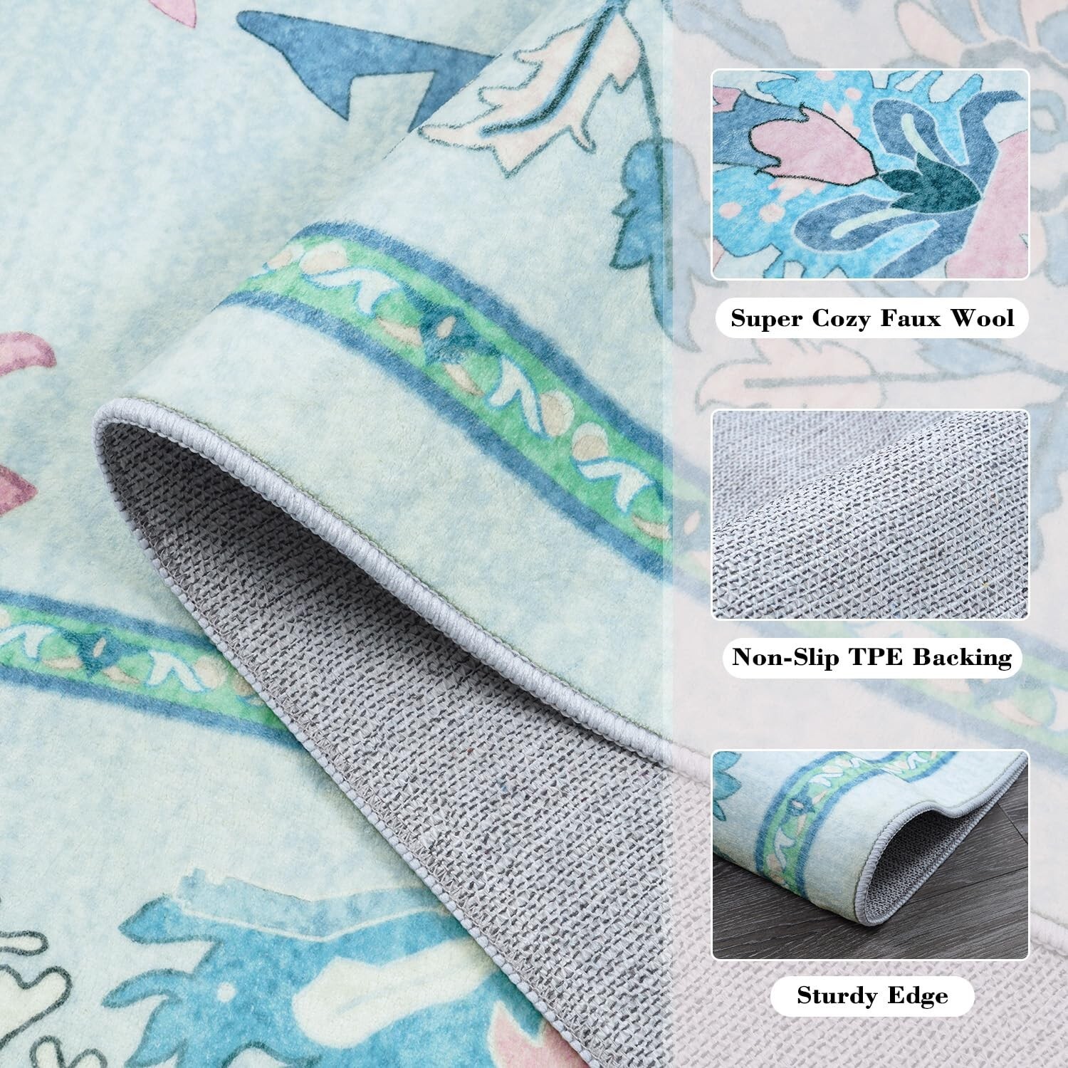 Uphome Living Room Rug 8×10 Rug, Teal Oushak Washable Rugs for Bedroom Aesthe…