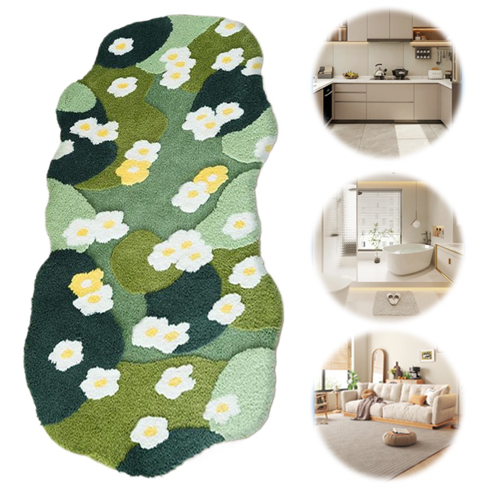 Moss Rug Fluffy Plush Bedroom Bedside Area Rug Green Forest Irregular Floor Mat
