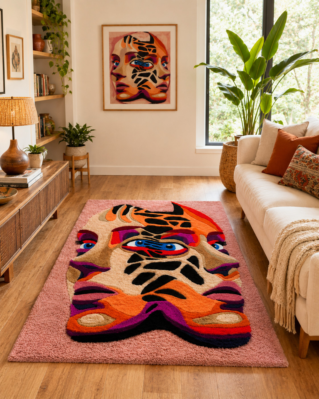 Abstract Face Area Rug Modern Tufted Carpet Colorful Arts