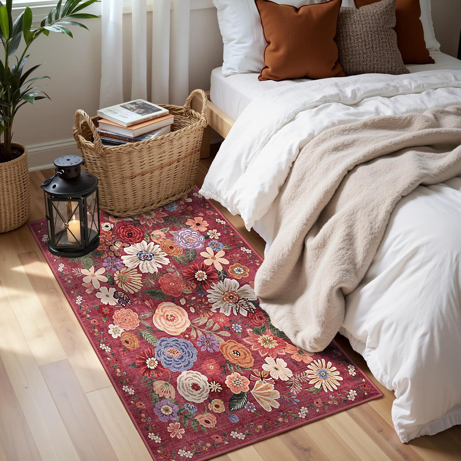 2×4 Entryway Runner Rugs, Non Slip Washable Rugs with Rubber Backing Soft Floral