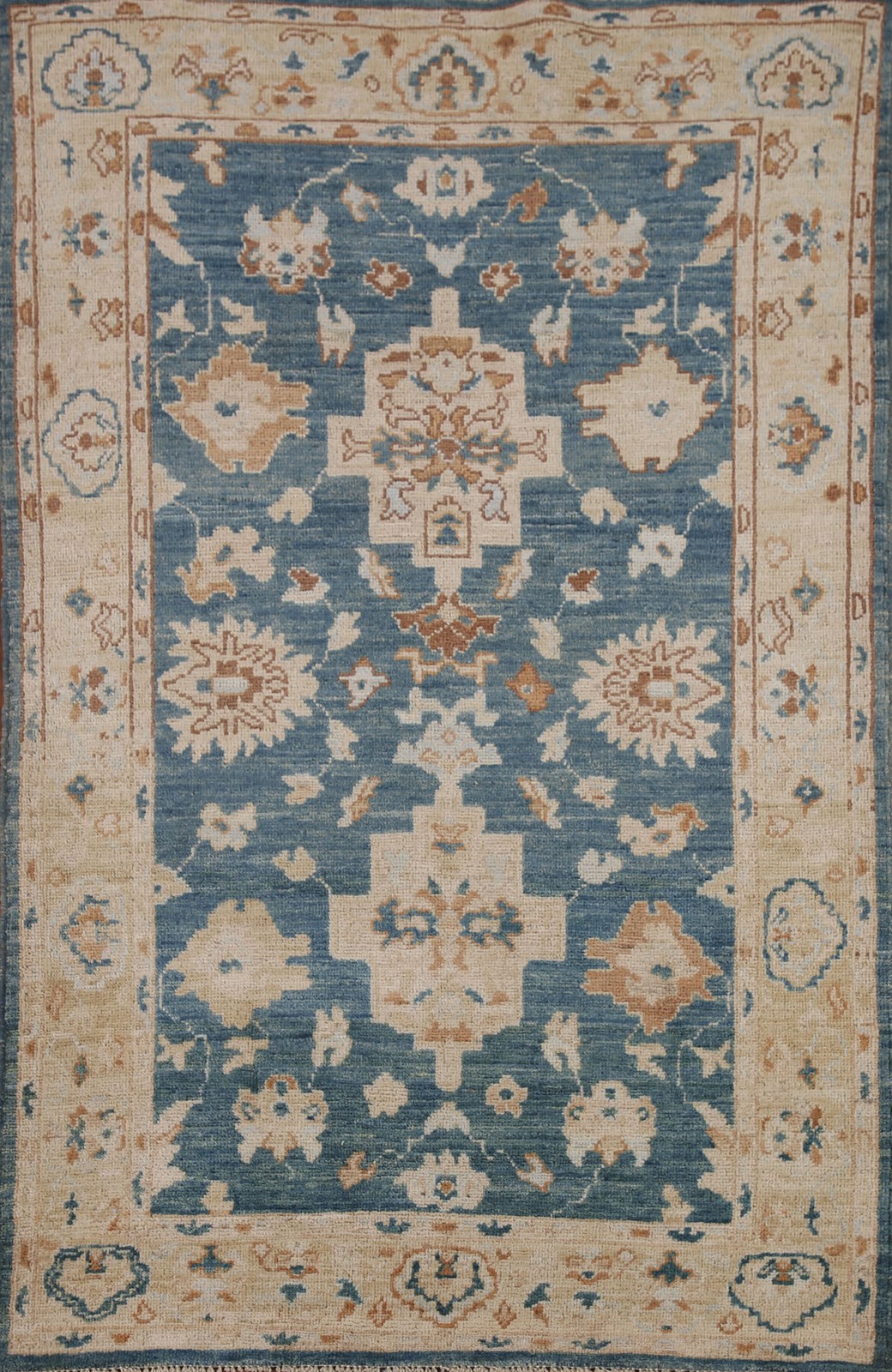 Blue Wool Handmade Area Rug 4×6 Vegetable Dye Oushak Turkish Home Decor Carpet