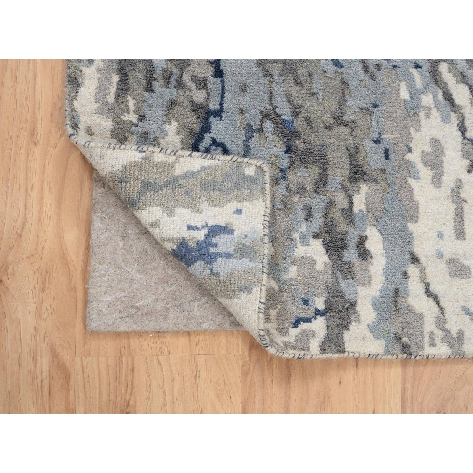 2’6″ x 6’2″ Denim Blue Wool and Art Silk Hand Knotted Runner Oriental Rug R63763